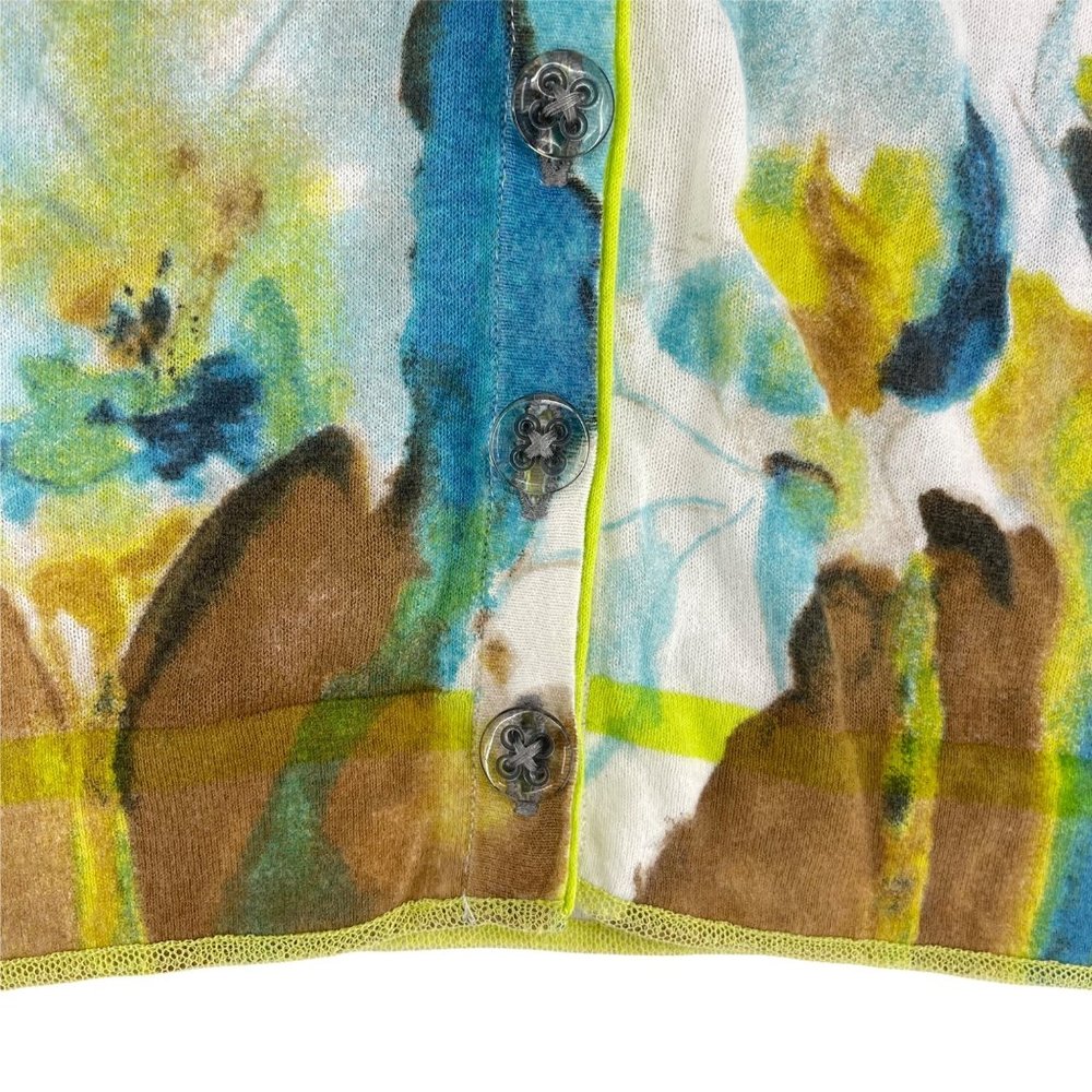 Luisa Cerano Watercolor Tye-Dye Bright Green V-neck Soft Cardigan Women's Size 6 - Picture 7 of 11